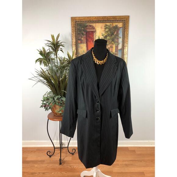 Signature By Larry Levine Women Plus 18 Strip Pea Coat Jacket Lapel Notch Black - Picture 1 of 10